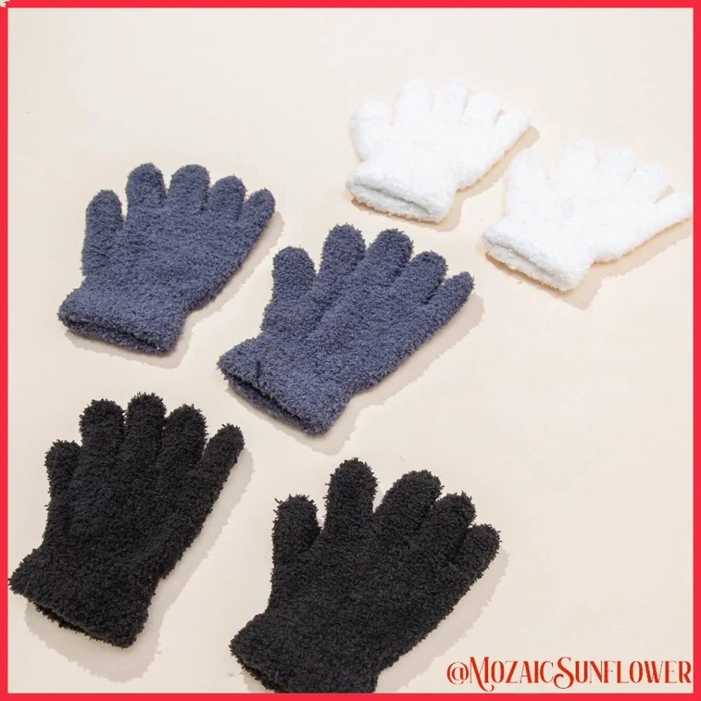 3 PAIR Soft Cozy Stretch Gloves Black Grey and White Unisex AGE 2-6 Years NWT